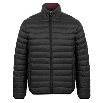 Image of Tokyo Laundry Men&#039;s Inigo Funnel Neck Quilted Puffer Jacket Jet Black/Burgundy L