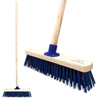 Image of 15 Stiff Broom Outdoor Yard Brush with PVC Hard Bristle Durable Support Bracket &amp; 120cm Wooden Handle Heavy Duty Garden Sweeping
