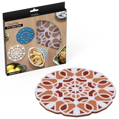 Image of Peleg Design TriveTile Trivet Set for Hot Pots and Pans Fun Decorative Non Slip Heat Resistant Kitchen Trivets Split into 3 Trivets, Holds Dishes Simultaneously 7x7 inches (Navy)
