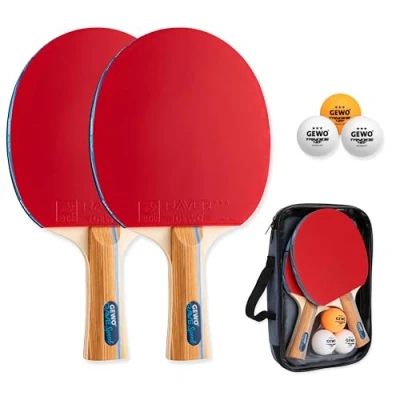 Image of GEWO Rave Speed Table Tennis Bat Set Controlled Beginner with 3 Balls Complete ITTF Coating, High Control and Speed, Concave, 2 mm Thick Sponge