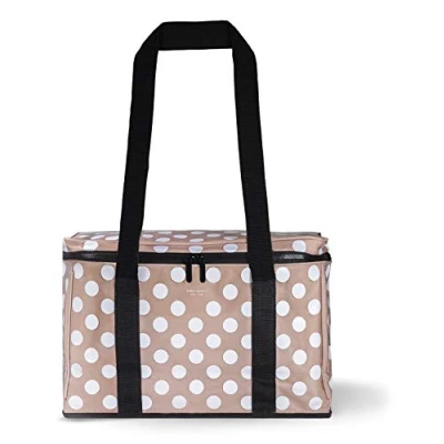 Image of Kate Spade New York Soft Sided Insulated Portable White Polka Dot Large Cooler Bag with Shoulder Straps, Jumbo