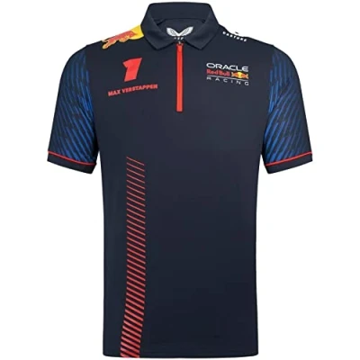 Image of Red Bull Racing Formula One Team Official 2023 1 Merchandise Replica Max Verstappen Driver Short Sleeve Polo Shirt Night Sky Men&#039;s (XL)