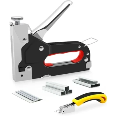 Image of Staple Gun with Remover 3 in 1 Heavy Duty Nail Steel Kit 2100 Staples, Upholstery Stapler for Fixing Material, Decoration, Carpentry, Furniture