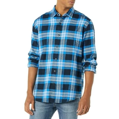 Image of Amazon Essentials Men&#039;s Long Sleeve Flannel Shirt (Available in Big &amp; Tall), Black Blue Grey Tartan Plaid, S