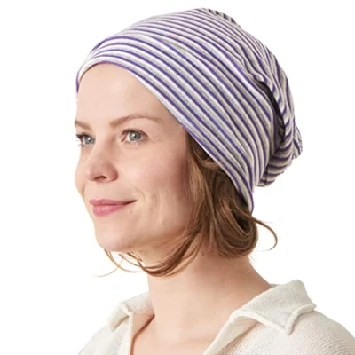 Image of CHARM Organic Cotton Slouchy Beanie Womens Chemo Hat Japanese Mens Hipster Cap Purple Border