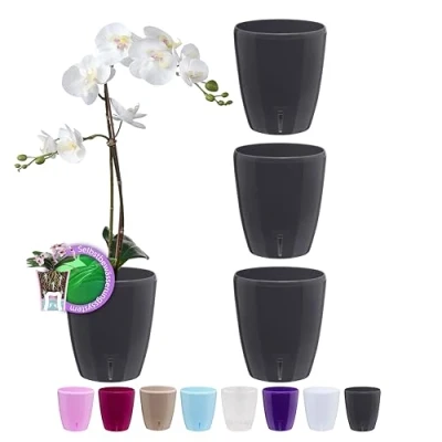 Image of Santino SET OF 4 ORCHIDEA Self Watering Orchid Pot 15CM Decorative Planter with Wick System and Water Level Indicator (Ø 15 cm, H 18 2L Anthracite)