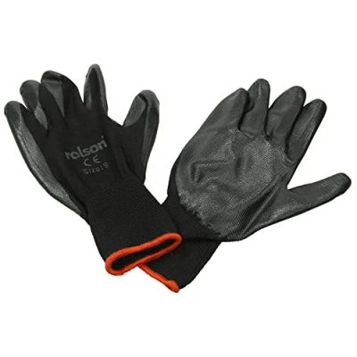 Image of Rolson 60662 4 Pairs Black Nitrile Coated Gloves