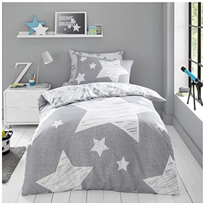 Image of GC GAVENO CAVAILIA Premium Kids Single Duvet Cover Set With Pillowcase Reversible Bedding Washable Quilt Bedset Easycare Bedlinen For Boys &amp; Girls Grey
