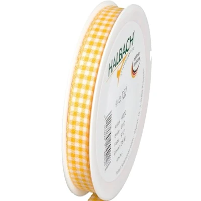 Image of Halbach Seidenbänder Vichy 10mm Yellow Check Ribbon for Gift Wrapping, Celebration