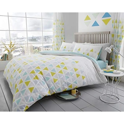 Image of GC GAVENO CAVAILIA Geometric Duvet Cover Set, Reversible Triangle Bedding Sets, Polycotton Quilt Covers, Teal, Super King