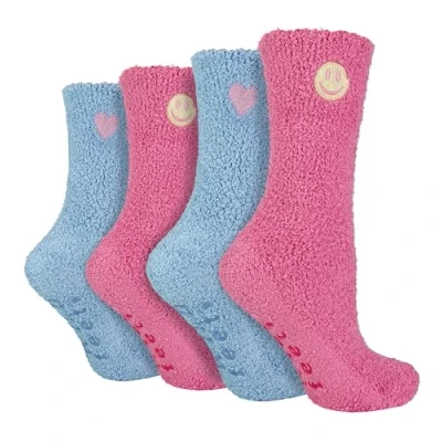 Image of WILDFEET 4 Pack Ladies Bed Socks Cosy Soft Fleece Thermal Slipper Lounge for Women (4 8, Smiley Face)