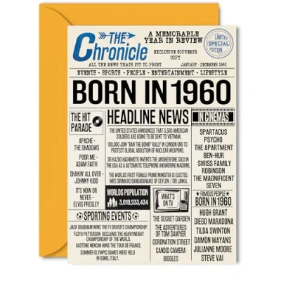Image of 64th Birthday Cards for Women Men Born In 1960 Newspaper Happy 64 Card Grandma Grandad Nan Vintage Retro Back 1960, 5x7 Inch Sixty Four Fourth Bday Greeting