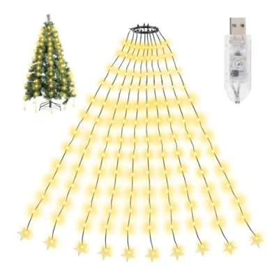 Image of SALCAR Christmas Tree Lights, 2m x 10 Strands 200 Warm White LED Fairy Lights for 6 8ft Xmas Trees, USB Powered with 8 Modes, Timer, Memory, Easy Install Indoor/Outdoor Decorations