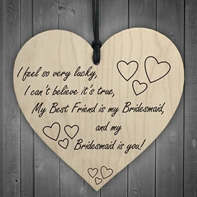 Image of RED OCEAN Best Friend Is My Bridesmaid Wooden Hanging Heart Wedding Plaque Thank You Gift
