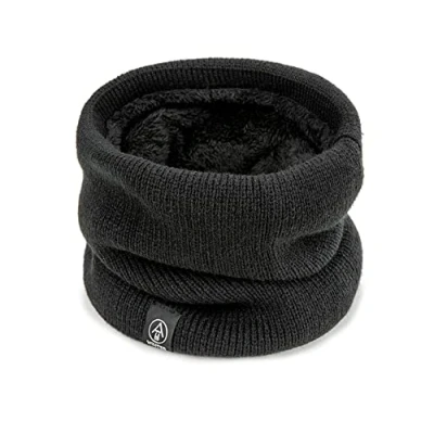 Image of Stylish Knit Fleece Lined Neck Warmer Snood Scarf Men`s Women`s Winter Accessories (Black)
