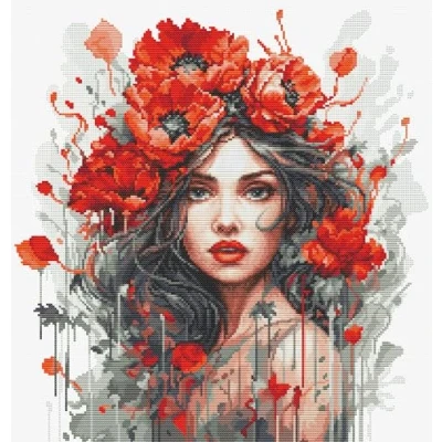 Image of Luca S Cross Stitch Kit, Counted for Adults, Embroidery Kit The Girl with Poppies, BU5063