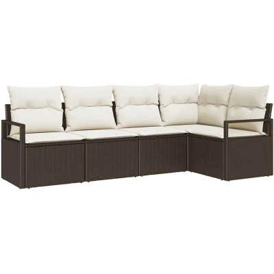 Image of vidaXL 5 Piece Garden Sofa Set with Cushions Brown Poly Rattan