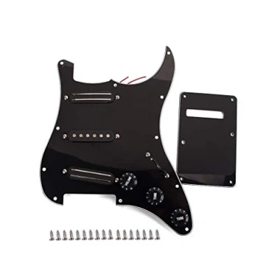 Image of Alnicov Black 3 ply SSS Dual Rail Pickups Loaded Prewired Pickguards for 11 Hole Electric Guitar,black