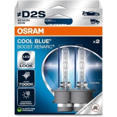 Image of OSRAM XENARC® Cool Blue Boost, D2S, Xenon Headlight Lamps, 7000K, Hanging folding box (2 lamps), offroad use only