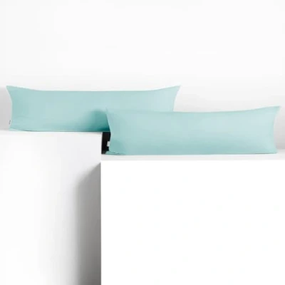 Image of DecoKing 2 x Pillowcases 20 145 cm Jersey Cotton Zip Light Blue Amber