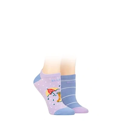 Image of Elle Ladies Plain Patterned and Striped Bamboo No Show Socks Pack of 2 Bluebell 4 8