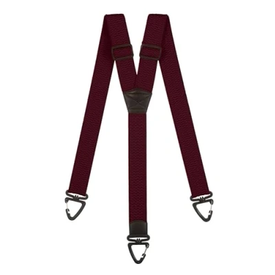 Image of Olata Heavy Duty Y Shape Braces/Suspenders with Plastic Carabiner Clips 4cm. Burgundy Red