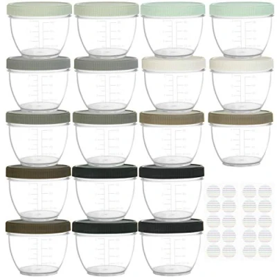 Image of Youngever 18 Pack 120ML Baby Food Storage, Re usable Plastic Containers with Lids and Labels, 9 Urban Colors
