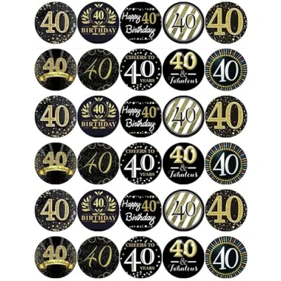 Image of 30 40th Birthday Black And Gold Cupcake Toppers Edible Wafer Paper Fairy Cake Cakes