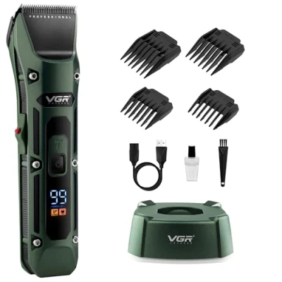 Image of VGR Hair Clippers Men Professional Barber Electric Beard Trimmer with Ceramic Blades Turbo Boost 300 Minutes Battery Cordless Rechargeable Grooming Kit for Head Haircut