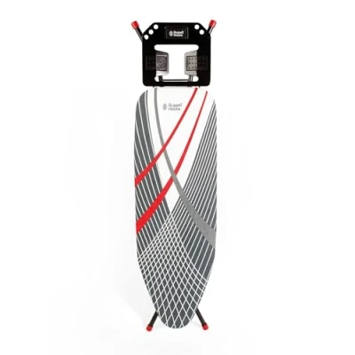 Image of Russell Hobbs LA083234BLKFEU7 Ironing Board Collapsible Foldable Design, Adjustable Height, Non Slip Feet For Stability, Iron Rest With Hanger Holes, Machine Washable Cover, Lightweight, 115 x 36cm