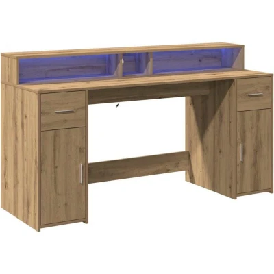 Image of vidaXL Desk with LED Lights Artisian Oak 160x55x91 cm Engineered Wood