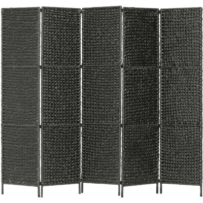 Image of vidaXL 5 Panel Room Divider Black 193x160 cm Water Hyacinth