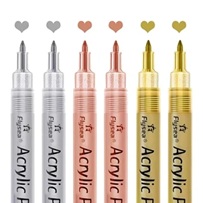 Image of Joselin Acrylic Paint Pens Gold, Silver and Rose Gold Pens, Metallic Marker Pen Set on Water Base