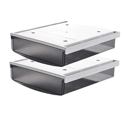 Image of TUKA i AKUT 2X 1.7L Under Desk Drawer 24x21x8cm, Self Adhesive Tray Hidden Underbench Storage Drawer, Organizer Box Utensils Table 2er Frosted Black TKD8608