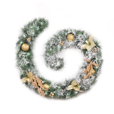 Image of Best Artificial Frosted Cream Gold Decorated Christmas Garland with 50 Bright White LED Battery Lights (6ft Garland)