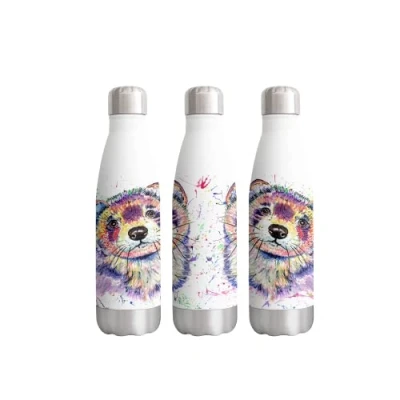 Image of Vixar Ferret Pet Watercolour Farm animals rainbow art Bottle double Wall insulated Stainless steel sport Drinks 500ml WHITE Gift ideal for school work office Oudoor sports