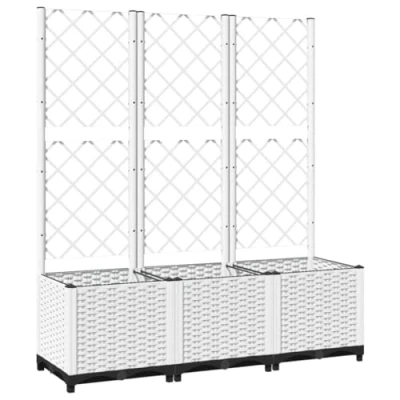 Image of vidaXL White Polypropylene Garden Planter with Trellis Outdoor Rectangular Raised Bed for Climbing Plants on Patio, Terrace, 120x40x136 cm