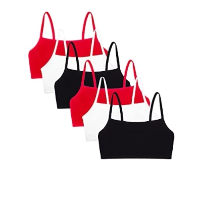 Image of Fruit of the Loom Women&#039;s Sport bh mit Spaghettiträgern, Baumwolle, Vorteilspack Bra, Black/Black/White/Red/Red/Hot/Red, 8 (Pack 6)