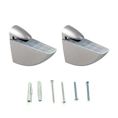 Image of Emuca Set of 2 Adjustable Shelf Support Brackets mod. Aguila for Wooden/Glass 8 40mm Thickness, Aluminium Painted Finish