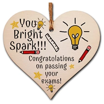 Image of Handmade Wooden Hanging Heart Plaque Gift Well done on Passing Your Exams Congratulations Graduation Keepsake