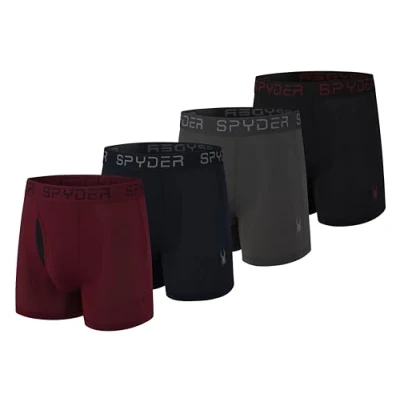 Image of Spyder Mens Boxer Briefs Performance Nylon Mesh Sports Underwear With Fly Front, Heather/Red/Black/Navy, L