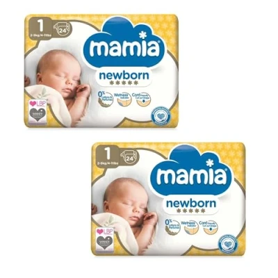 Image of ALDI Mamia Newborn Nappies, Size 1, 2 x Packs of 24 (48 Nappies)