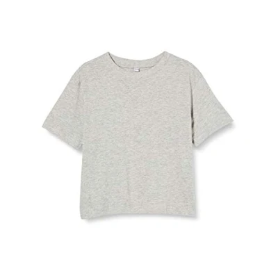 Image of Build Your Brand Girls Cropped Jersey Tee T Shirt, Heather Grey, 146 152
