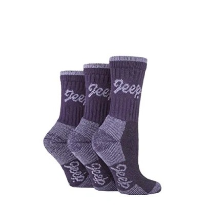 Image of TERRAIN JEEP 3 Pairs Cotton Walking Hiking Socks for Ladies Padded Breathable Anti Blister Athletic Outdoor Performance Trekking Crew Women Lilac/Purple 4 7
