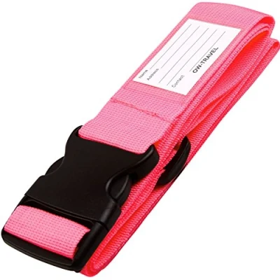 Image of OW Travel Personalised Luggage Straps for Suitcases (1 Pack Pink) Easy to Spot Sturdy Suitcase with Labels. Strap Belt Bag Baggage. Case Belts