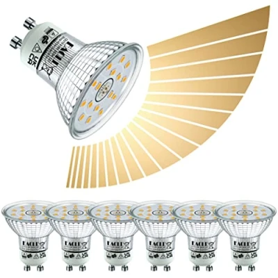 Image of EACLL GU10 LED Bulbs 4.8W Dimmable Stepless Halogen Equivalent 50W, Pack of 6, 3000K 425lm Warm White, Flicker Free Lighting, 120 Continuous Dimming Spot, AC 230V Reflector Lamp