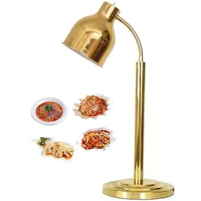 Image of Commercial Kitchen Heat Lamp, Food Warming Restaurant Buffet Warmer Table, Single/Double Bulbs, Free Standing and Home Use (Color : Gold, Size B)
