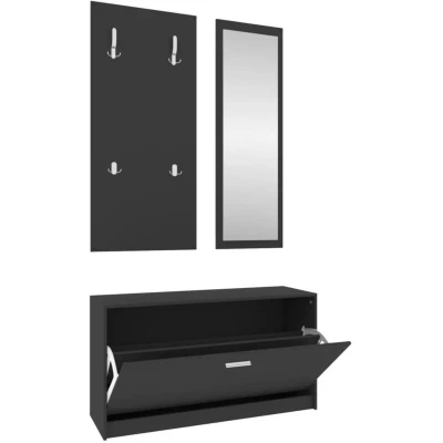 Image of vidaXL 3 in 1 Shoe Cabinet Set Black Engineered Wood
