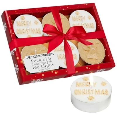 Image of DECO EXPRESS Christmas Tealight Candle Set, Multipack of 6, 12 or 15 with 2.5, 3 6 Hours Burning Time Festive Xmas Decor Unscented (White/Gold Pack)