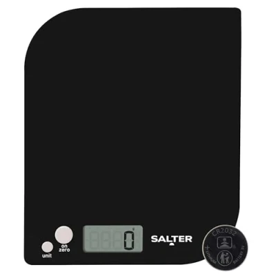 Image of Salter Leaf Digital Kitchen Scales Electronic Food Weighing Scale for Cooking &amp; Baking, Tare/Zero Function, Measure Liquids, Slim Platform, Metric/Imperial, Precision Accuracy, 5kg Capacity, Black